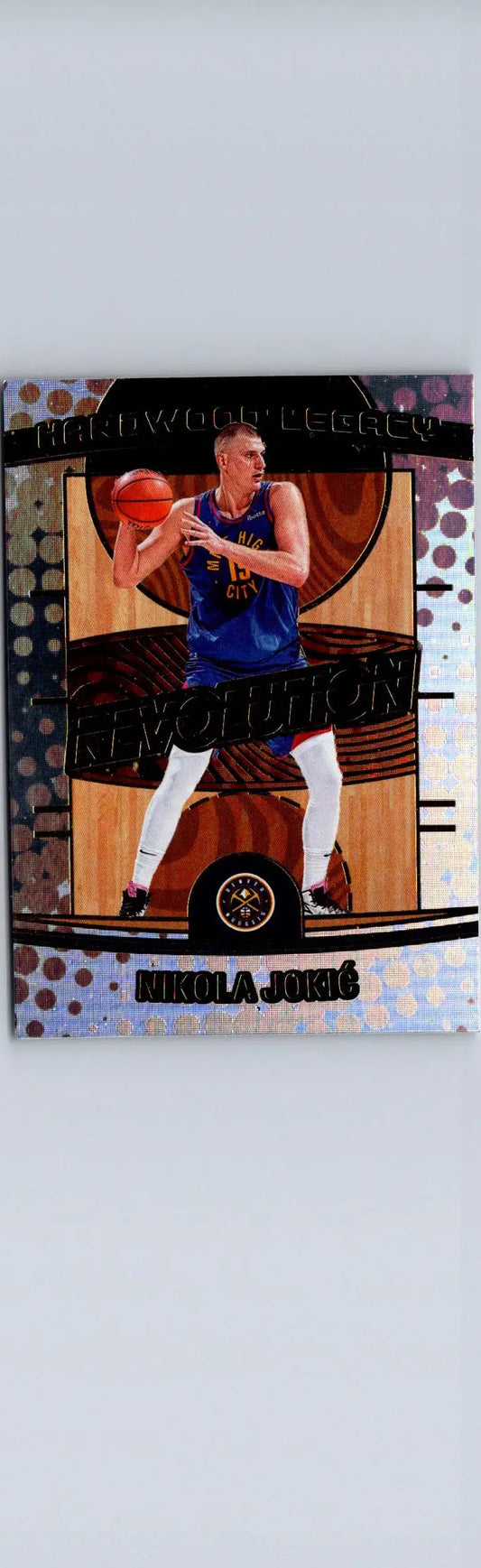 Basketball trading card featuring Nikola Jokic in Denver Nuggets uniform from Jokic Hardwood Legacy