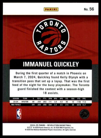 2024-25 Panini Revolution Immanuel Quickley #56 Toronto Raptors Basketball Card - Basketball Card