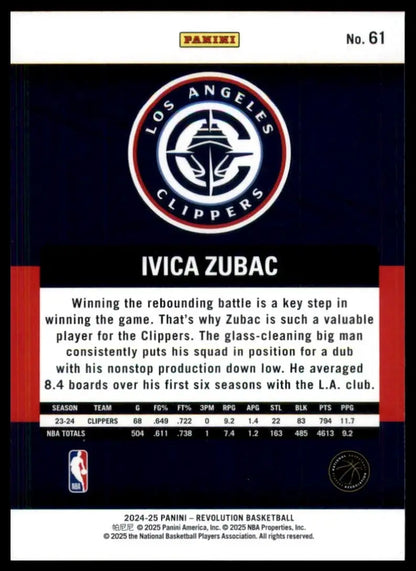 2024-25 Panini Revolution Ivica Zubac #61 Los Angeles Clippers Basketball Card - Basketball Card