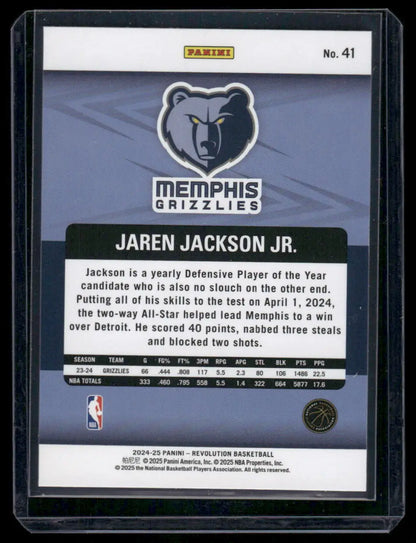 Back of a Jaren Jackson Jr. Panini Revolution basketball trading card for 2024-25 season
