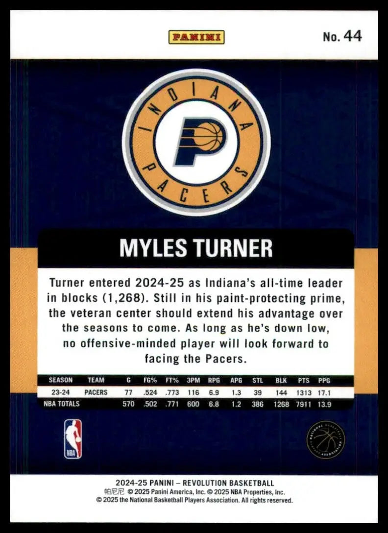 2024-25 Panini Revolution Myles Turner #44 Indiana Pacers Basketball Card NBA - Basketball Card