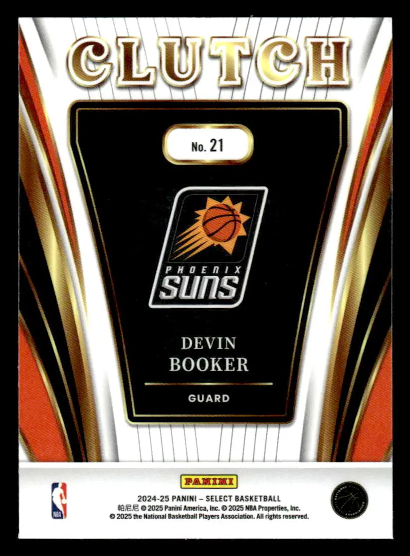 Devin Booker basketball card from Panini Select featuring Phoenix Suns player
