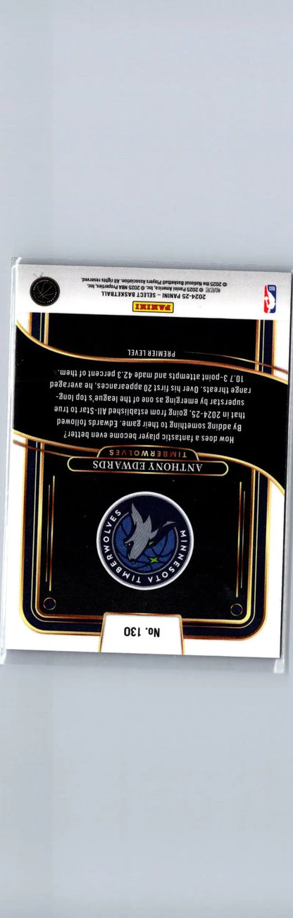 Basketball trading card featuring Anthony Edwards Blue Prizm from 2024-25 Panini Select