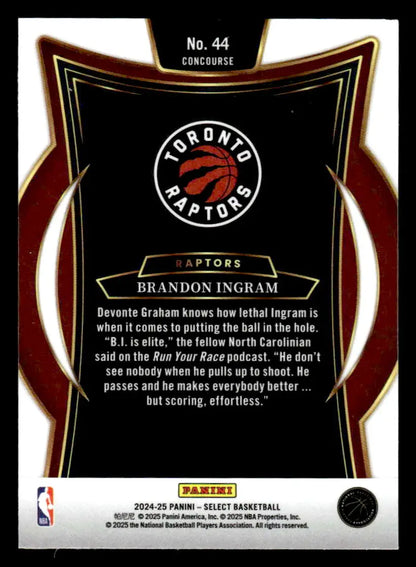 Basketball card of Brandon Ingram from Panini Select featuring Toronto Raptors player