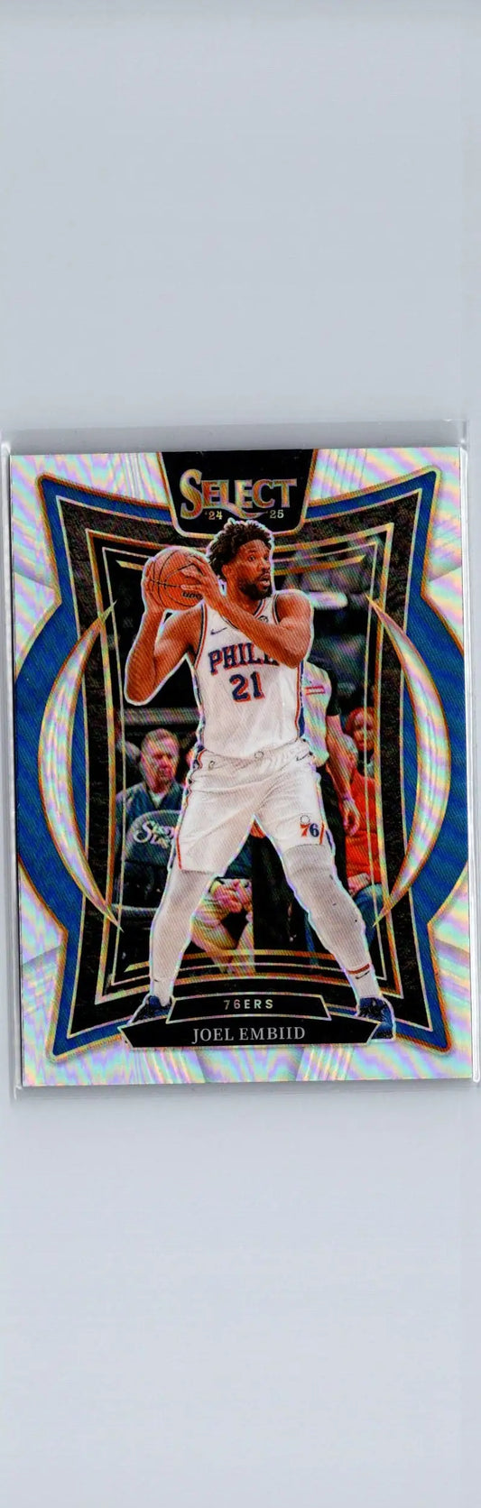 NBA trading card of Joel Embiid in Philadelphia 76ers uniform, 2024-25 Panini Select Silver Prizm