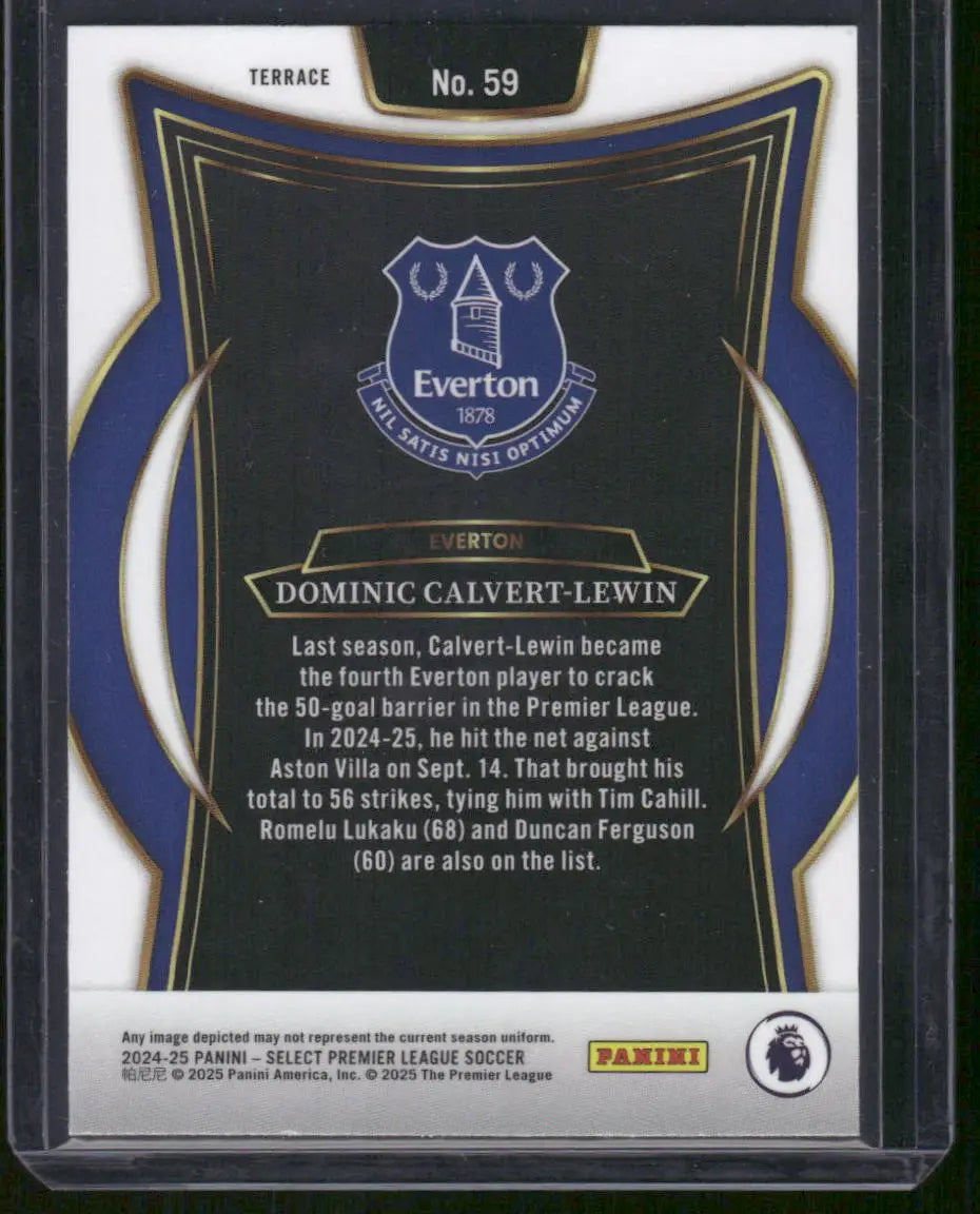Back of a black and gold Panini Select Premier League Soccer trading card featuring Everton F.C. player