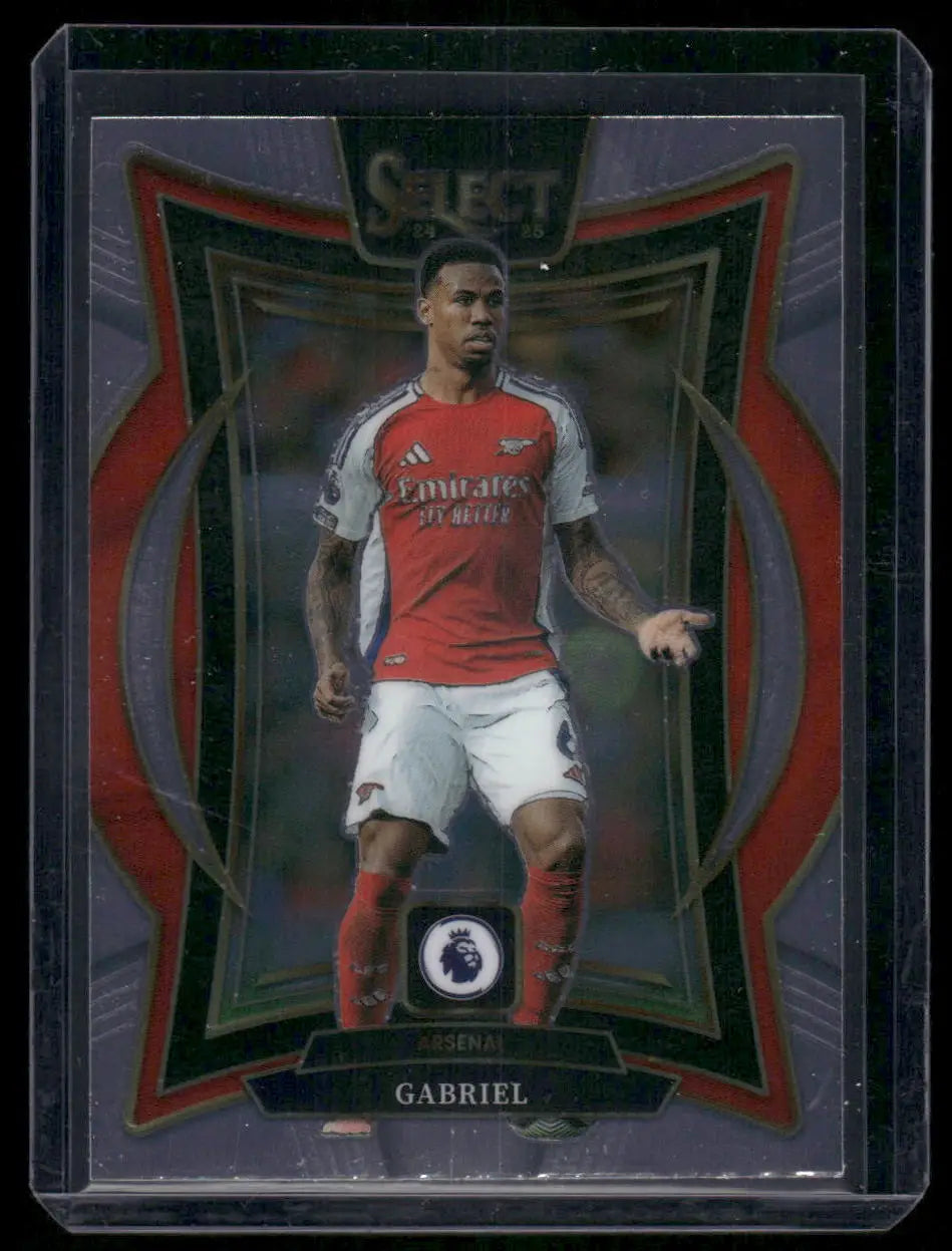 Panini Select Premier League soccer trading card featuring Gabriel in Arsenal kit