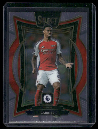Panini Select Premier League soccer trading card featuring Gabriel in Arsenal kit