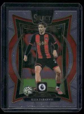 Football trading card featuring Ilia Zabarnyi in red and black jersey from Panini Select Premier League Terrace