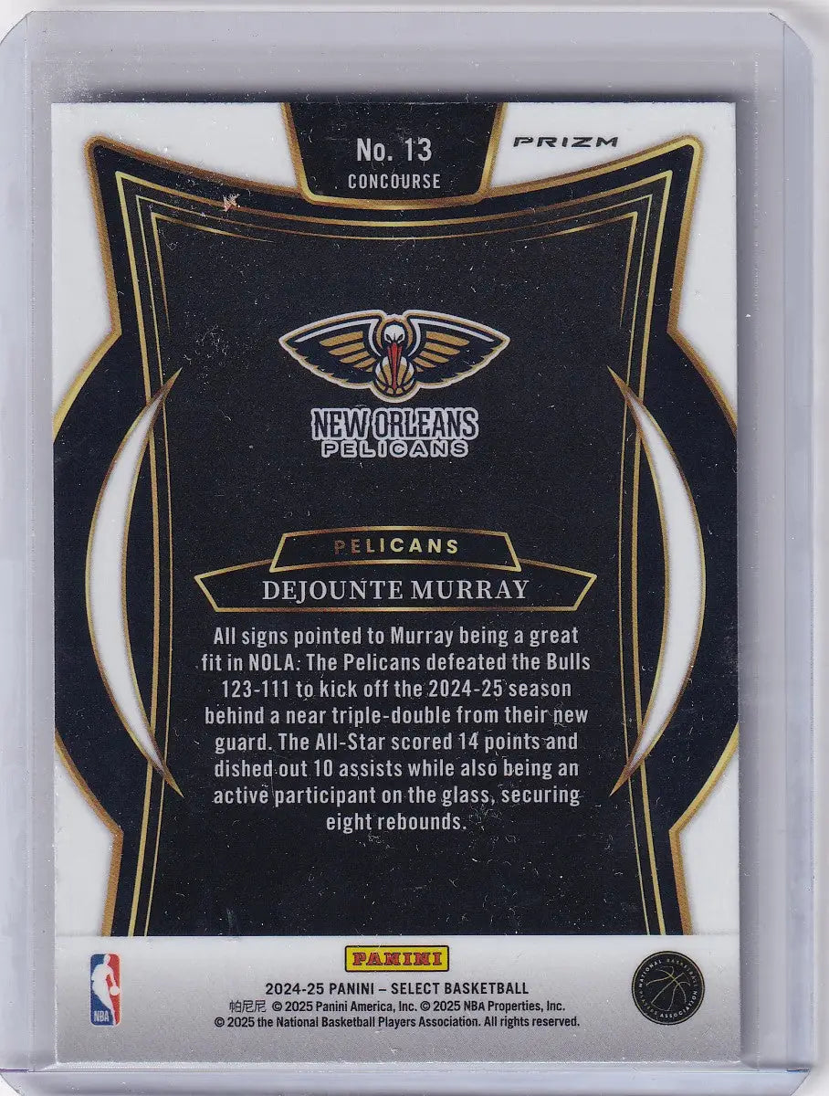 Dejounte Murray basketball card from 2024-25 Panini Select Prizm featuring New Orleans Pelicans
