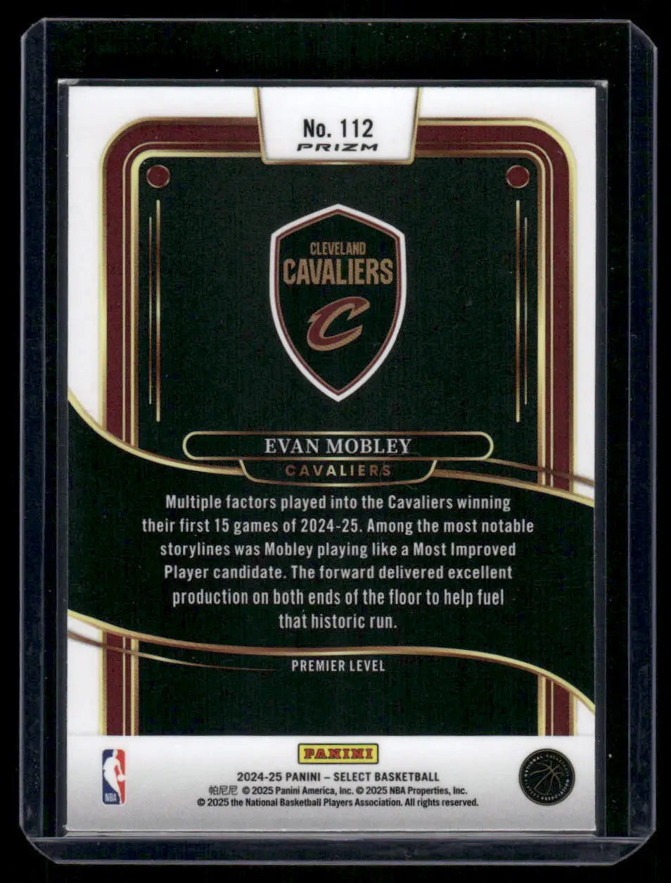 2024-25 Panini Select Prizm Evan Mobley #112 Premier Level Cracked Ice - Sports Card