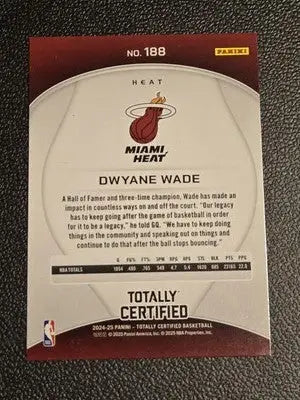 Dwyane Wade basketball card from Panini Totally Certified Mirror Maroon 2024-25