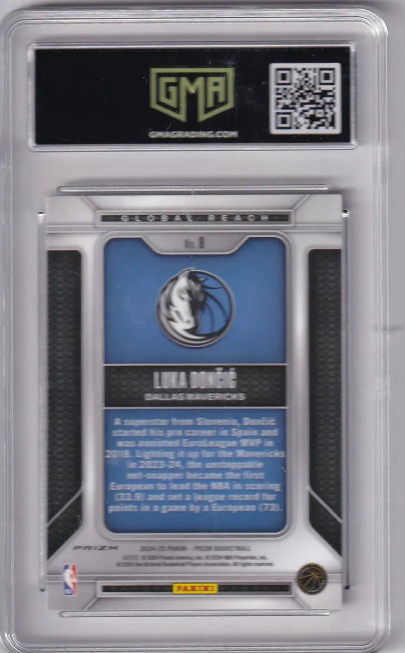 Graded Luka Dončić basketball trading card from Prizm Global Reach GMA 10 series