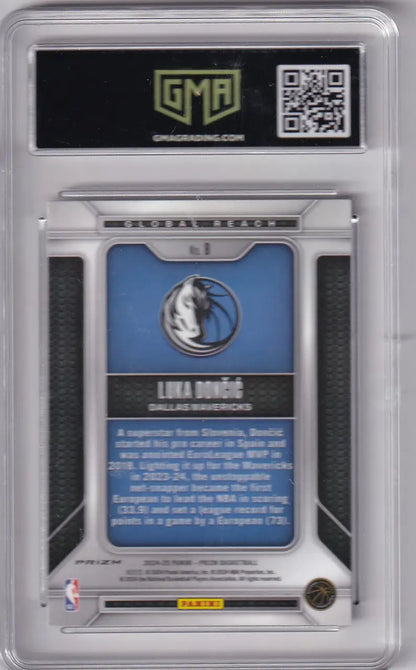 Graded Luka Dončić basketball trading card from Prizm Global Reach GMA 10 series