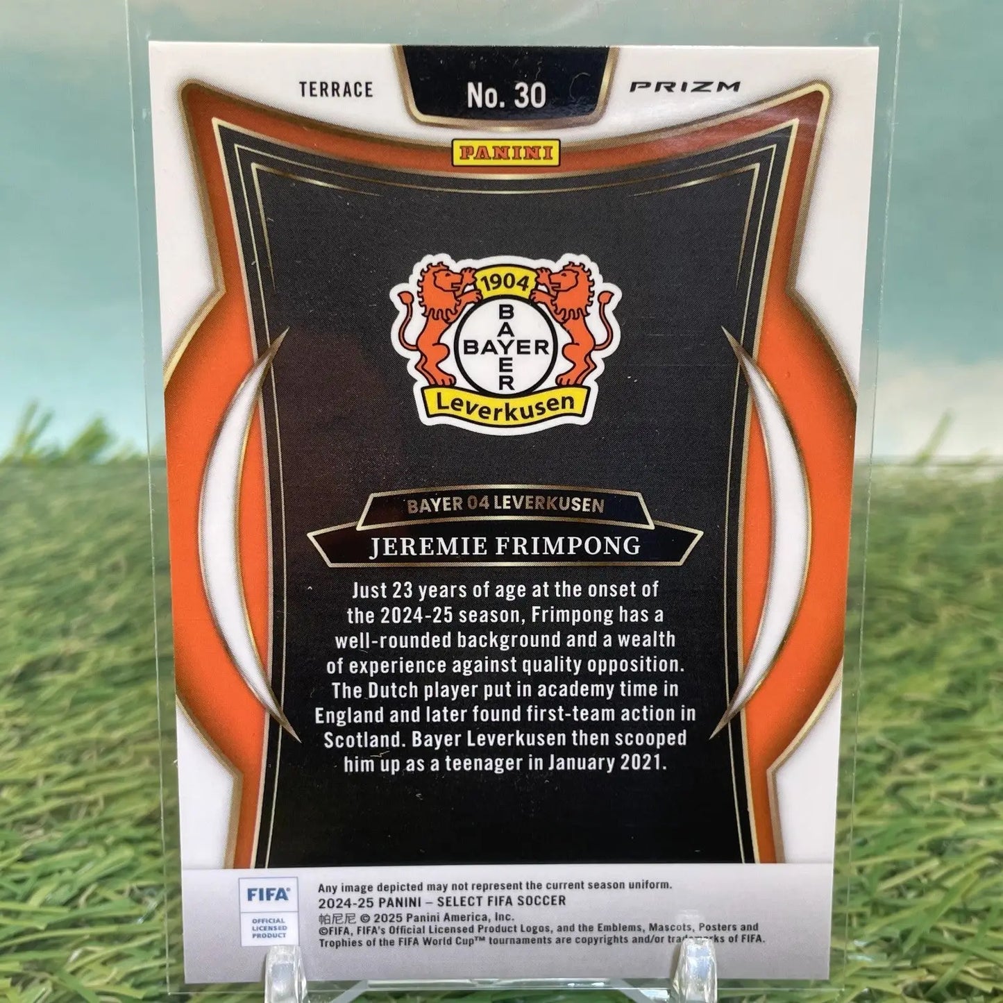 Collectible FIFA Jeremie Frimpong sports card from 2024-25 Select FIFA Jeremie series