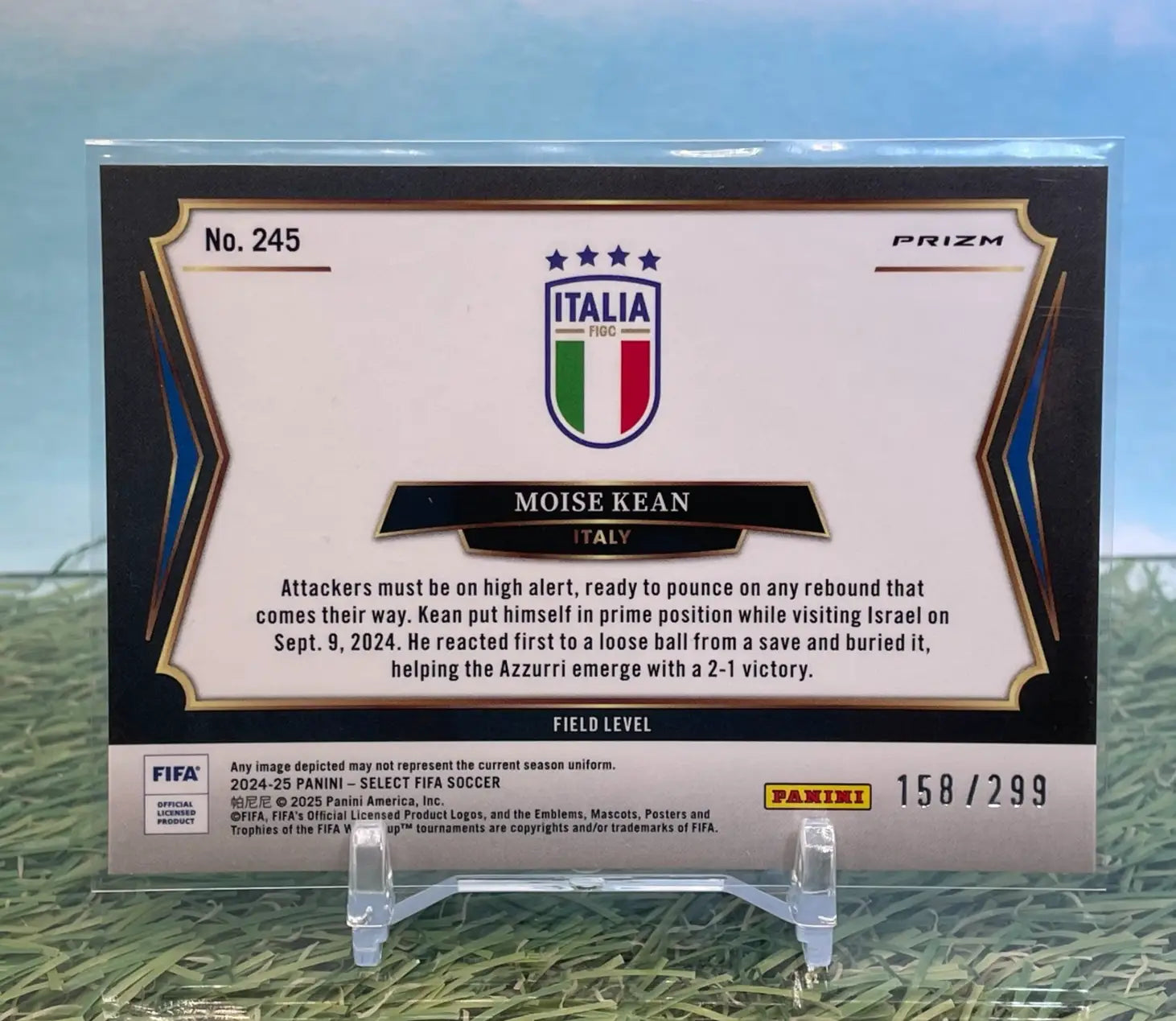 Prizm soccer trading card of Moise Kean from Select FIFA Moise series Italy