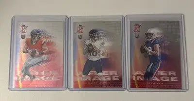 Three graded football trading cards featuring Drake Maye and an image insert in the lot