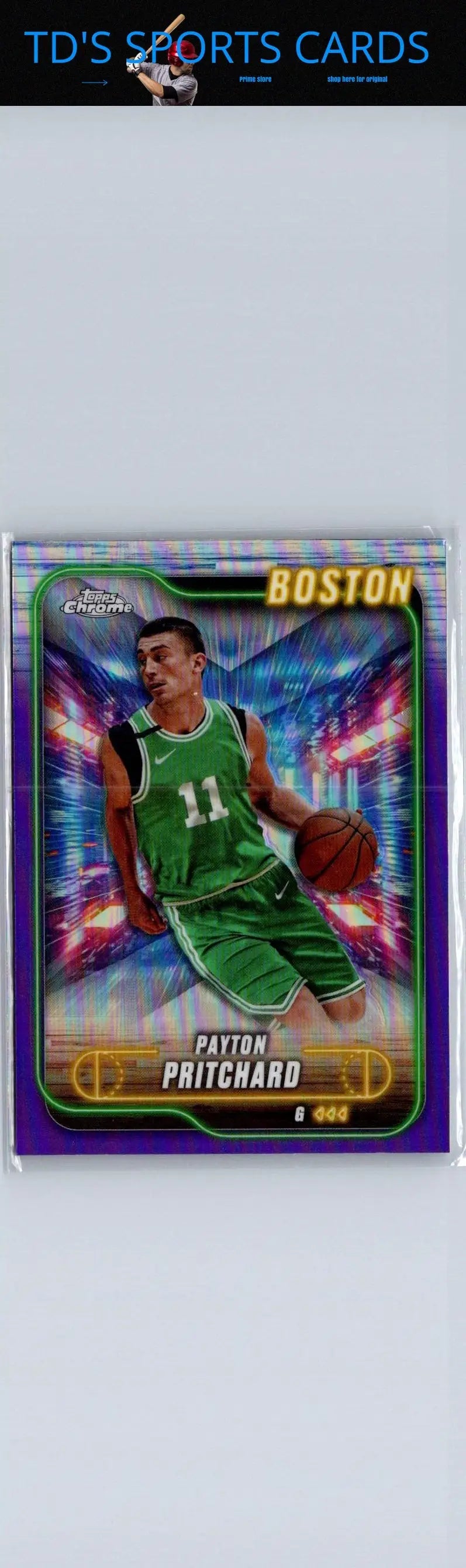 Payton Pritchard basketball card 2024-25 Topps Chrome Purple Refractor featuring Pritchard Purple