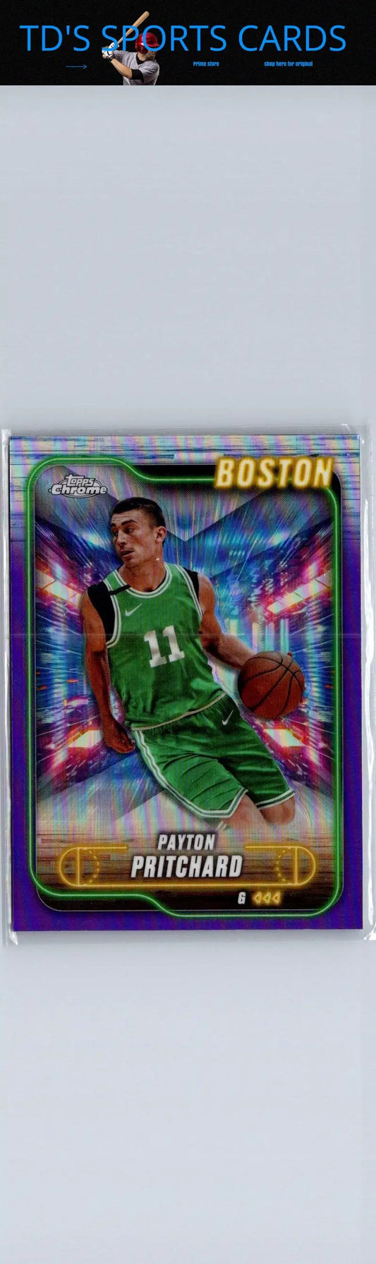 Payton Pritchard basketball card 2024-25 Topps Chrome Purple Refractor featuring Pritchard Purple