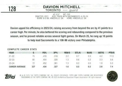 Original gloss Davion Mitchell basketball card from Topps Chrome 2024-25 product