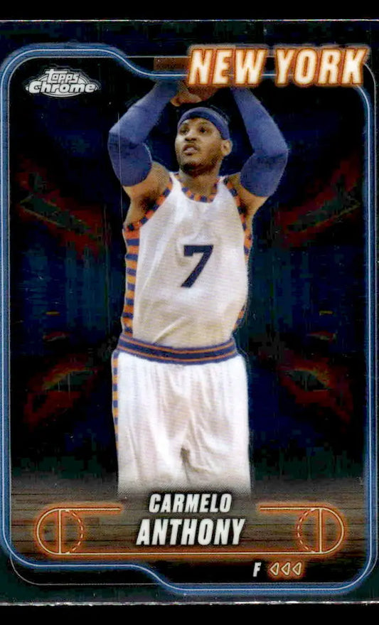 Carmelo Anthony basketball card from 2024-25 Topps Chrome featuring York Knicks player