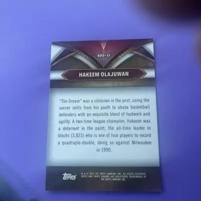 Collectible Hakeem Olajuwon blue basketball refractor card from 2024-25 Topps Chrome Ball of Duty