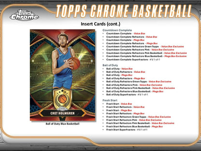 2024-25 Topps Chrome Basketball box exclusive Chet Holmgren trading card with base refractors