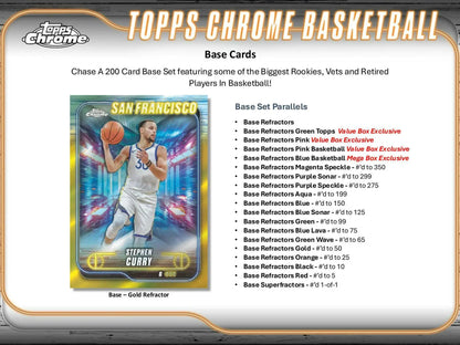 2024-25 Topps Chrome Basketball Blaster Box with base refractors and box exclusive parallels