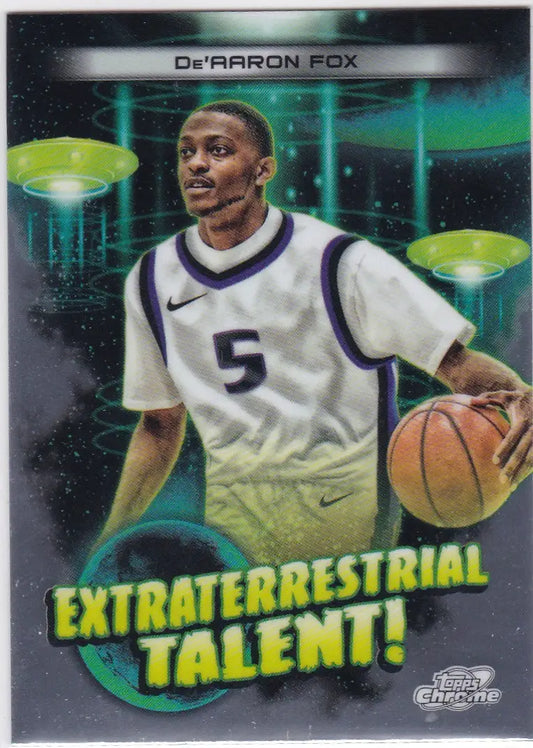 De’Aaron Fox basketball card from Topps Chrome Cosmic Kings 2024-25 series