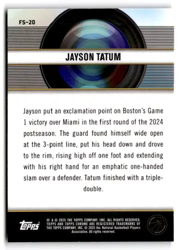 Jayson Tatum basketball card from 2024-25 Topps Chrome Film Study set with original gloss