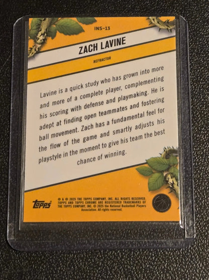 Zach LaVine basketball trading card in clear sleeve from 2024-25 Topps Chrome Lavine Instinct Refractor