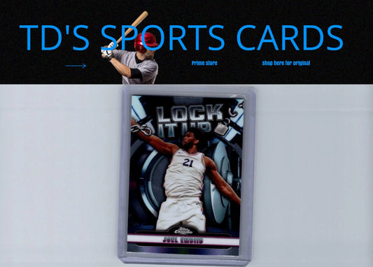 Joel Embiid basketball card from 2024-25 Topps Chrome Joel Embiid Lock It Up series