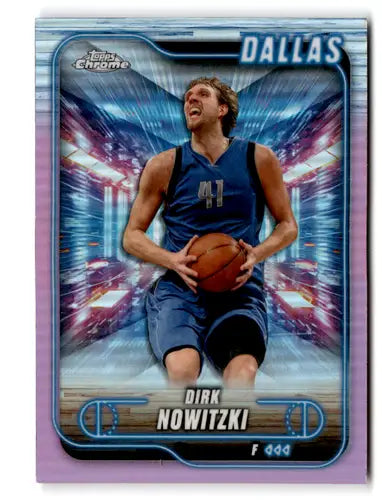 Dirk Nowitzki basketball card featuring original gloss and topps chrome pink chrome pink refractor
