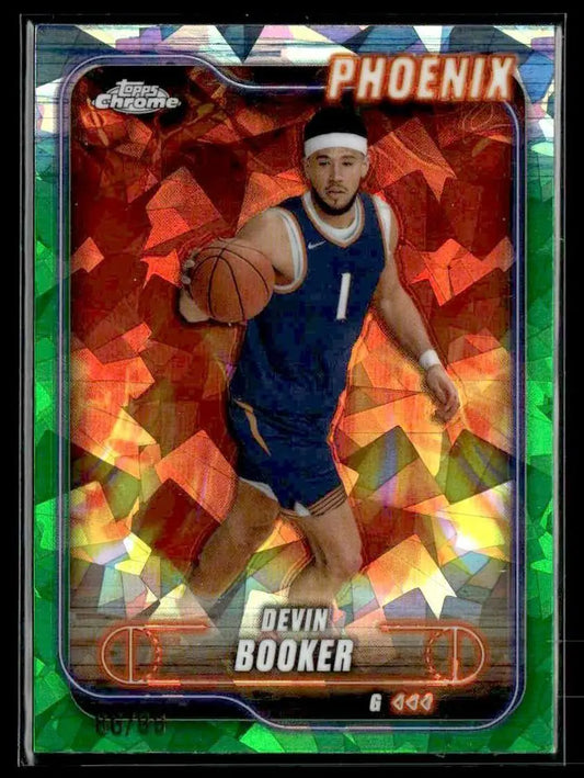 Devin Booker basketball card from 2024-25 Topps Chrome Sapphire Green Sapphire series