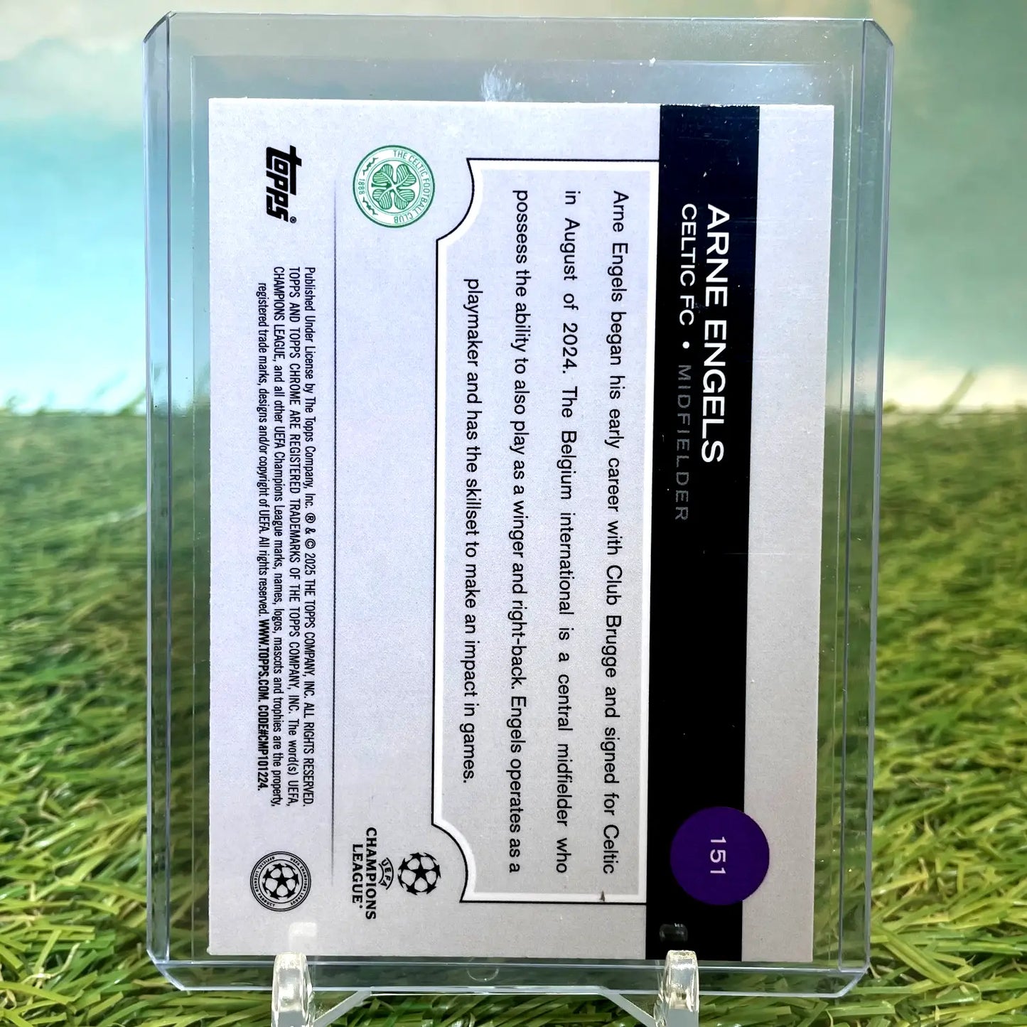 Arne Engels Celtic FC trading card from 2024-25 Topps Chrome UEFA Club Violet Wave Refractor