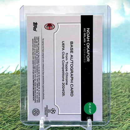 Noah Okafor autograph card from 2024-25 Topps Chrome UEFA UCL Purple Refractor Auto