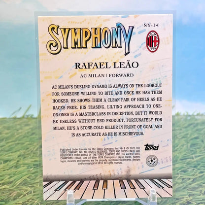 Collectible trading card featuring Rafael Leao from Topps Finest UEFA 2024-25 series