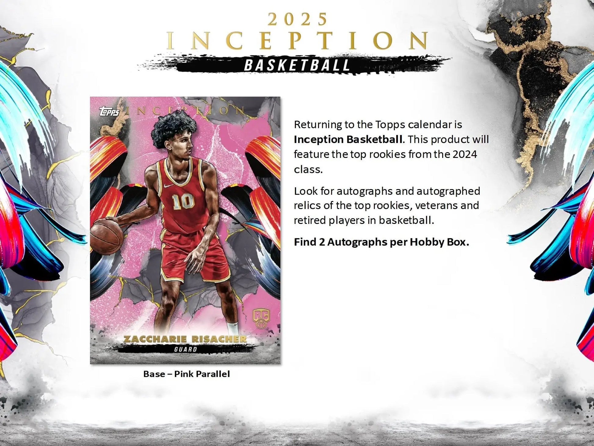 2025 Inception NBA Basketball trading card featuring Zachharie Risacher in pink parallel design