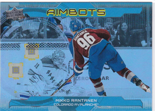 Hockey player in burgundy and blue jersey skating, featuring Mikko Rantanen Aimbots Colorado