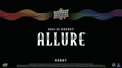 Promotional graphic for 2024-25 Upper Deck Allure Hockey Hobby Cards with vibrant color flow
