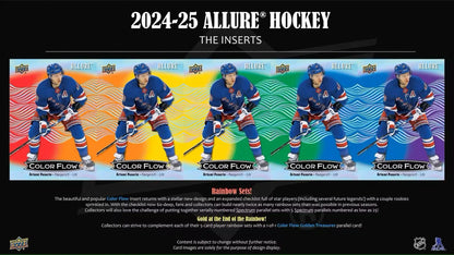 Hockey trading cards featuring a player with color flow backgrounds in Upper Deck Allure Hockey
