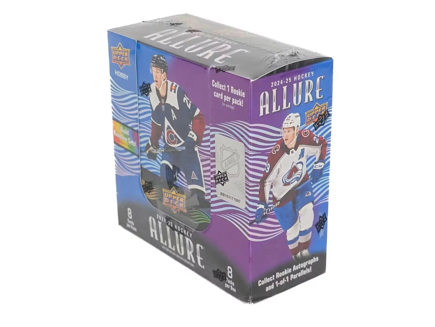 Sealed 2020-21 Upper Deck Allure Hockey trading cards box with vibrant color flow
