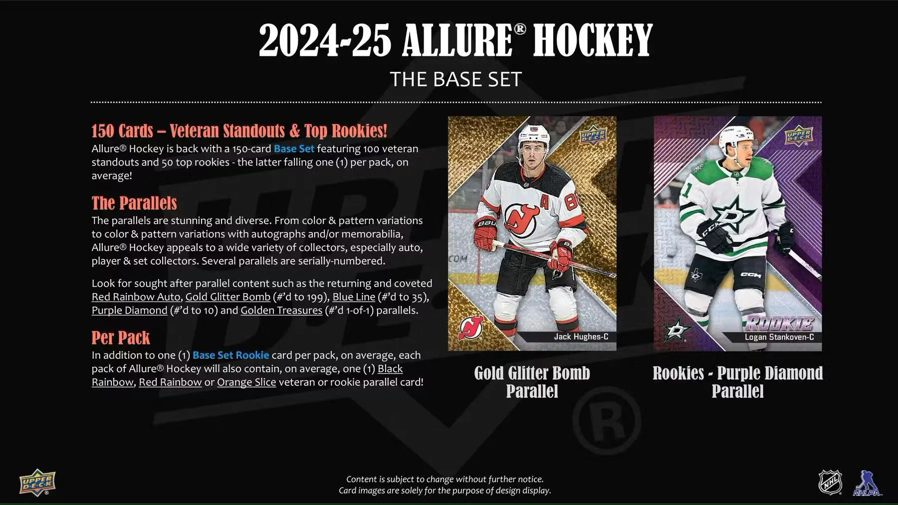 Promotional image for 2024-25 Upper Deck Allure Hockey trading cards with vibrant color flow