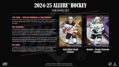 Promotional image for 2024-25 Upper Deck Allure Hockey trading cards with vibrant color flow