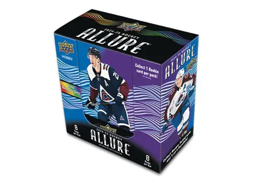 Hockey card box showcasing 2024-25 Upper Deck Allure Hockey Hobby Box product