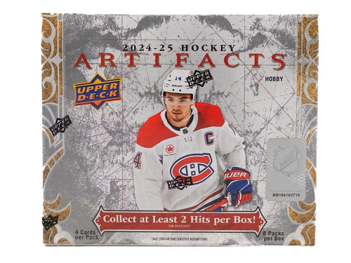 Sealed 2024-25 Upper Deck Artifacts Hockey Hobby Box with Montreal Canadiens player, base set and auto parallel cards