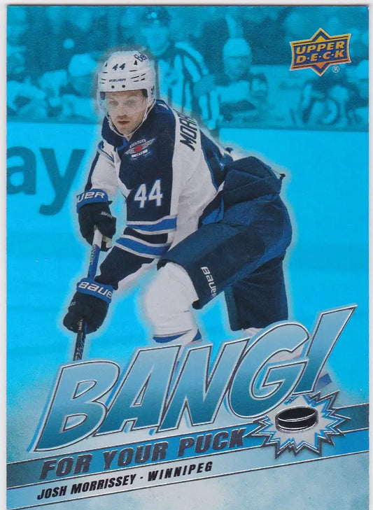 Hockey card of Josh Morrissey Jets from 2024-25 Upper Deck Bang BP-4 collection