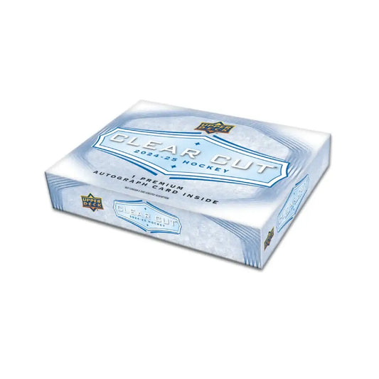 Sealed 2024-25 Upper Deck Clear Cut Hockey Hobby Box with guaranteed premium autograph card