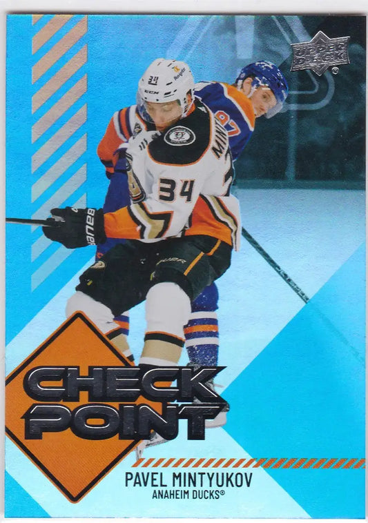 Hockey trading card of Pavel Mintyukov in action for Check Point Anaheim Ducks