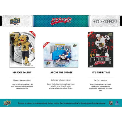 Hockey card collection featuring 2024-25 Upper Deck MVP base set silver script